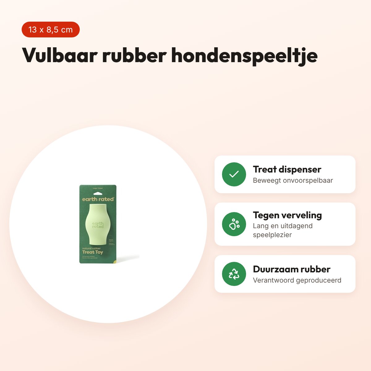 Earth Rated treat toy 13 x 8,5 cm – vulbaar rubber hondenspeeltje – voordelen