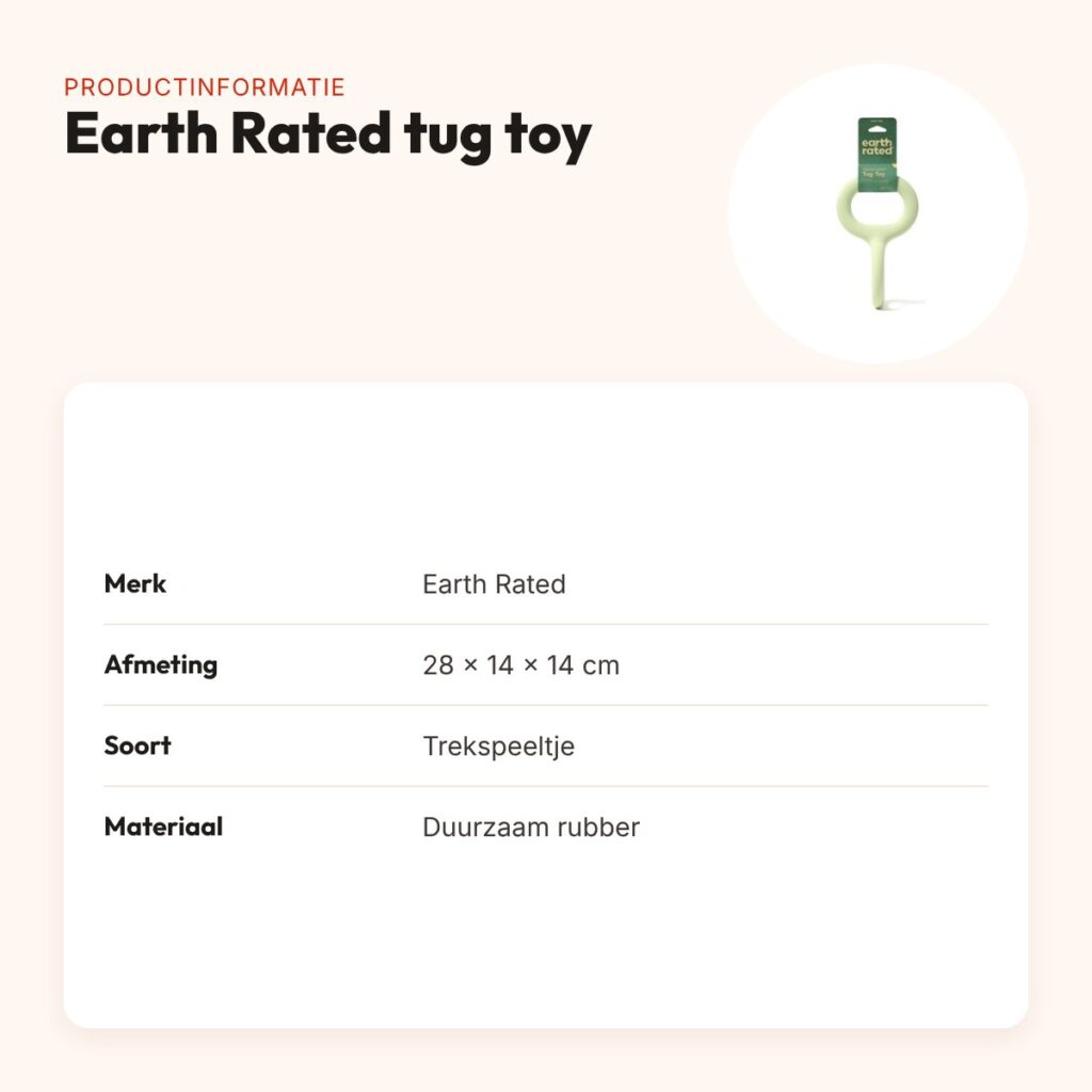 Earth Rated tug toy 28 x 14 x 14 cm – rubber trekspeeltje, ergonomisch – productinformatie