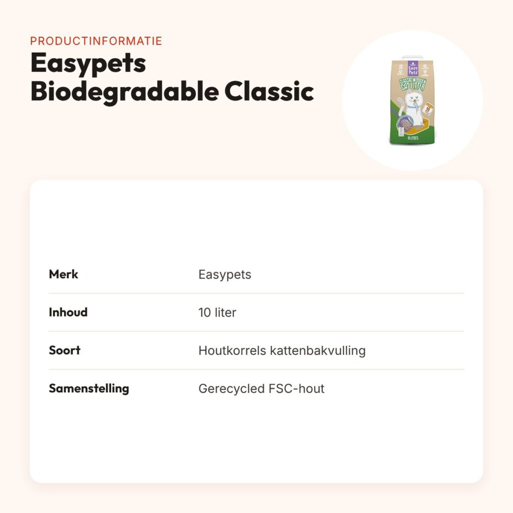 Easypets Biodegradable Classic houtkorrels kattenbakvulling 10 liter – productinformatie