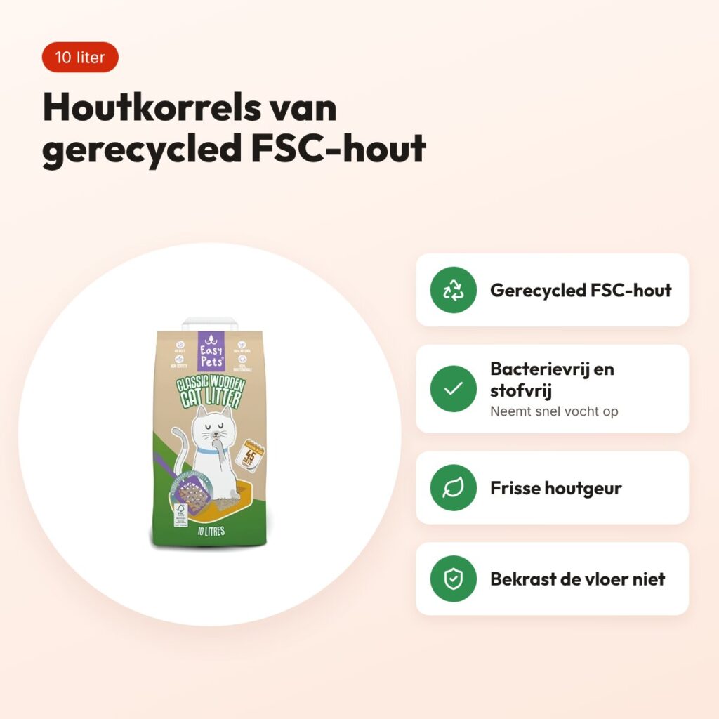 Easypets Biodegradable Classic houtkorrels kattenbakvulling 10 liter – voordelen