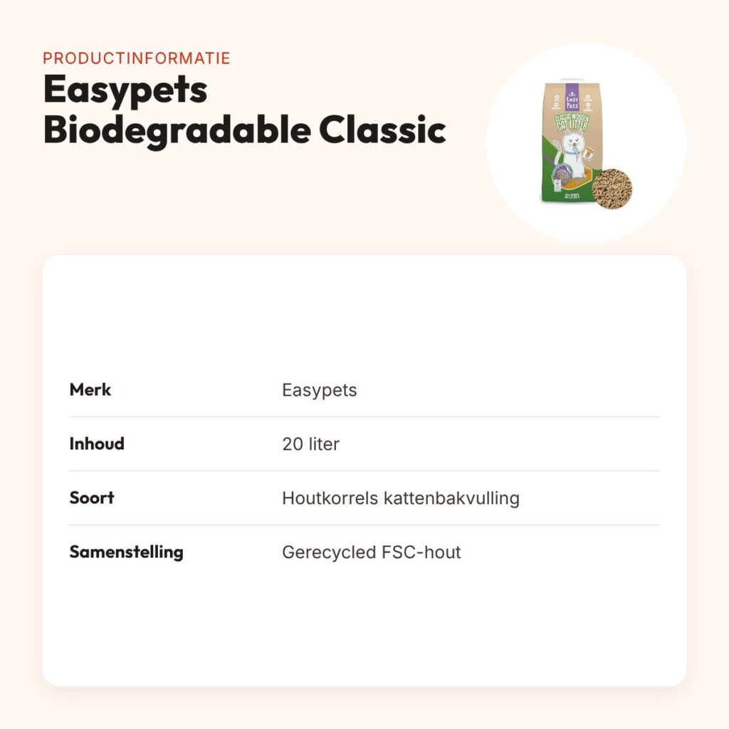 Easypets Biodegradable Classic houtkorrels kattenbakvulling 20 liter – productinformatie