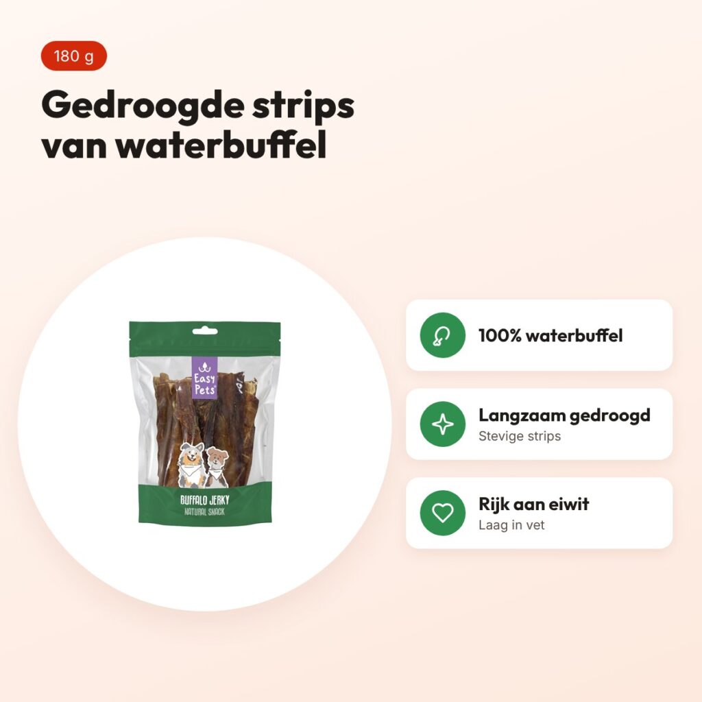 Easypets buffel jerky 180 g – gedroogde strips waterbuffel – voordelen