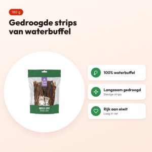 Easypets buffel jerky 180 g – gedroogde strips waterbuffel – voordelen