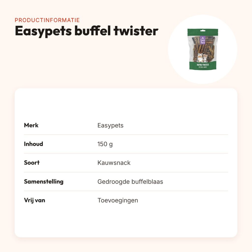 Easypets buffel twister 150 g – gedraaide kauwsticks van buffelblaas – productinformatie