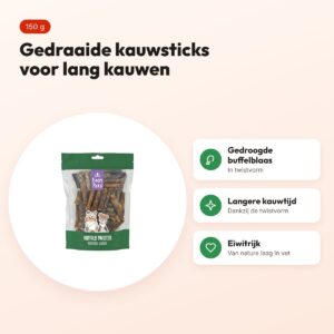 Easypets buffel twister 150 g – gedraaide kauwsticks van buffelblaas – voordelen