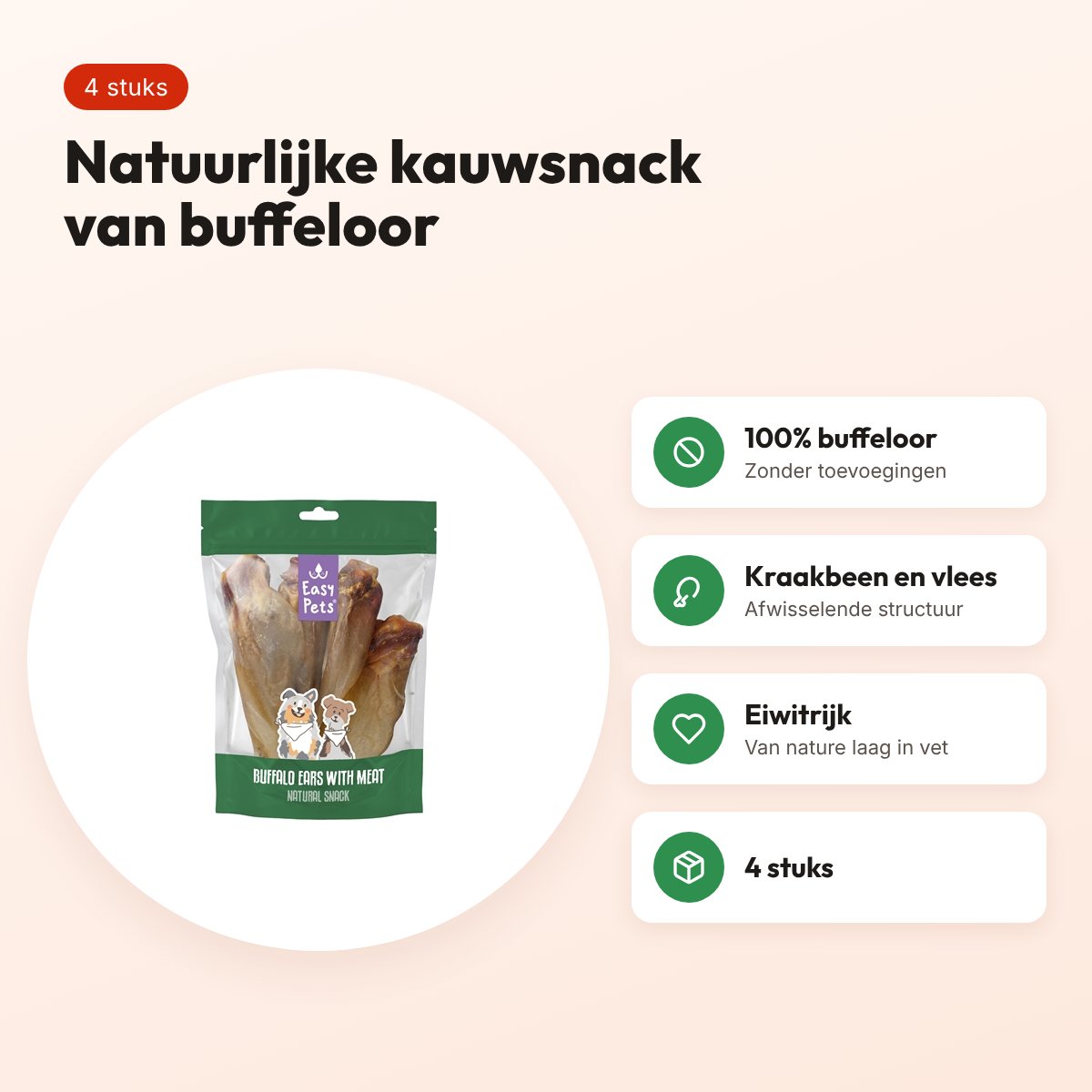 Easypets buffeloren met vlees 4 stuks – kauwsnack – voordelen