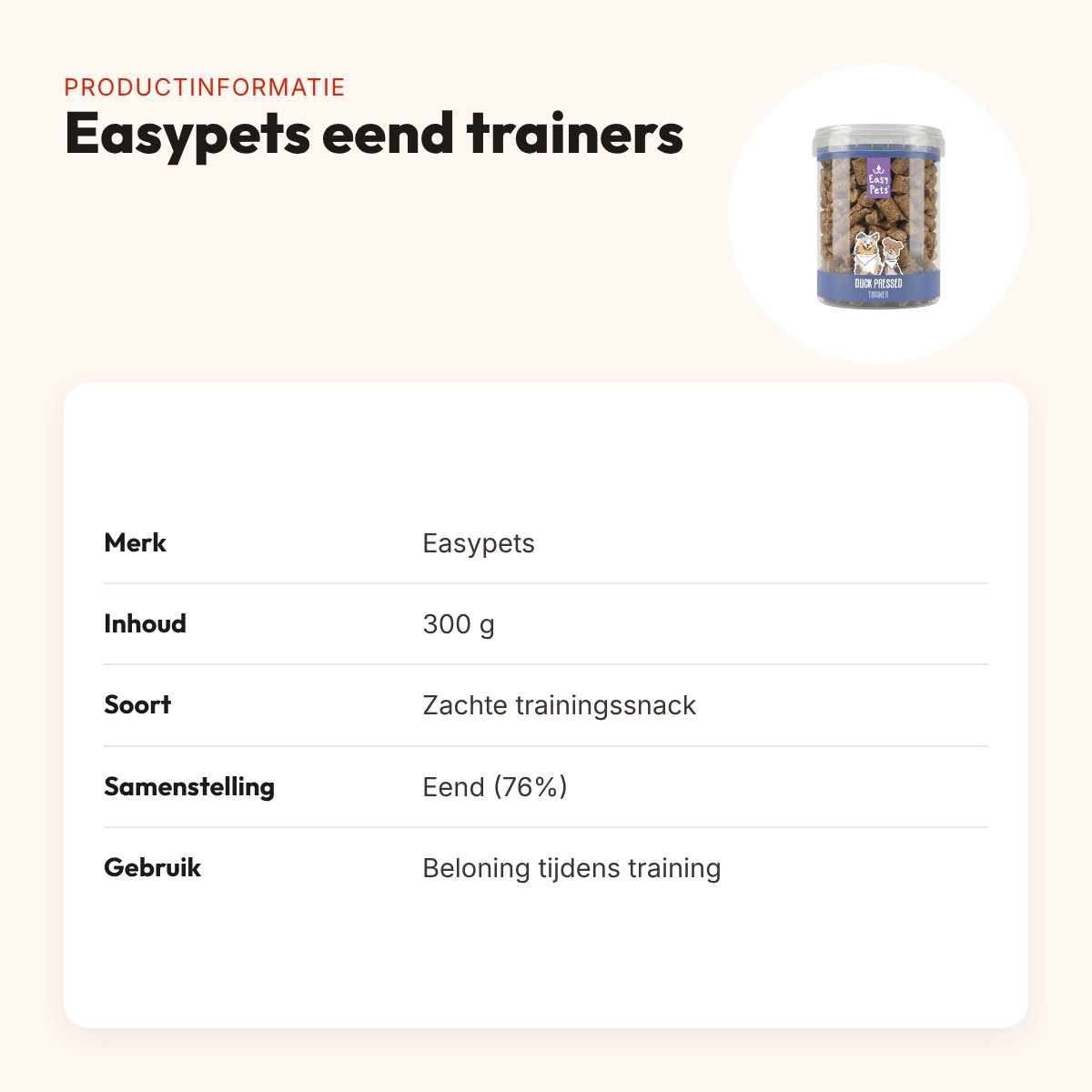 Easypets eend trainers 300 g – zachte trainingssnacks – productinformatie