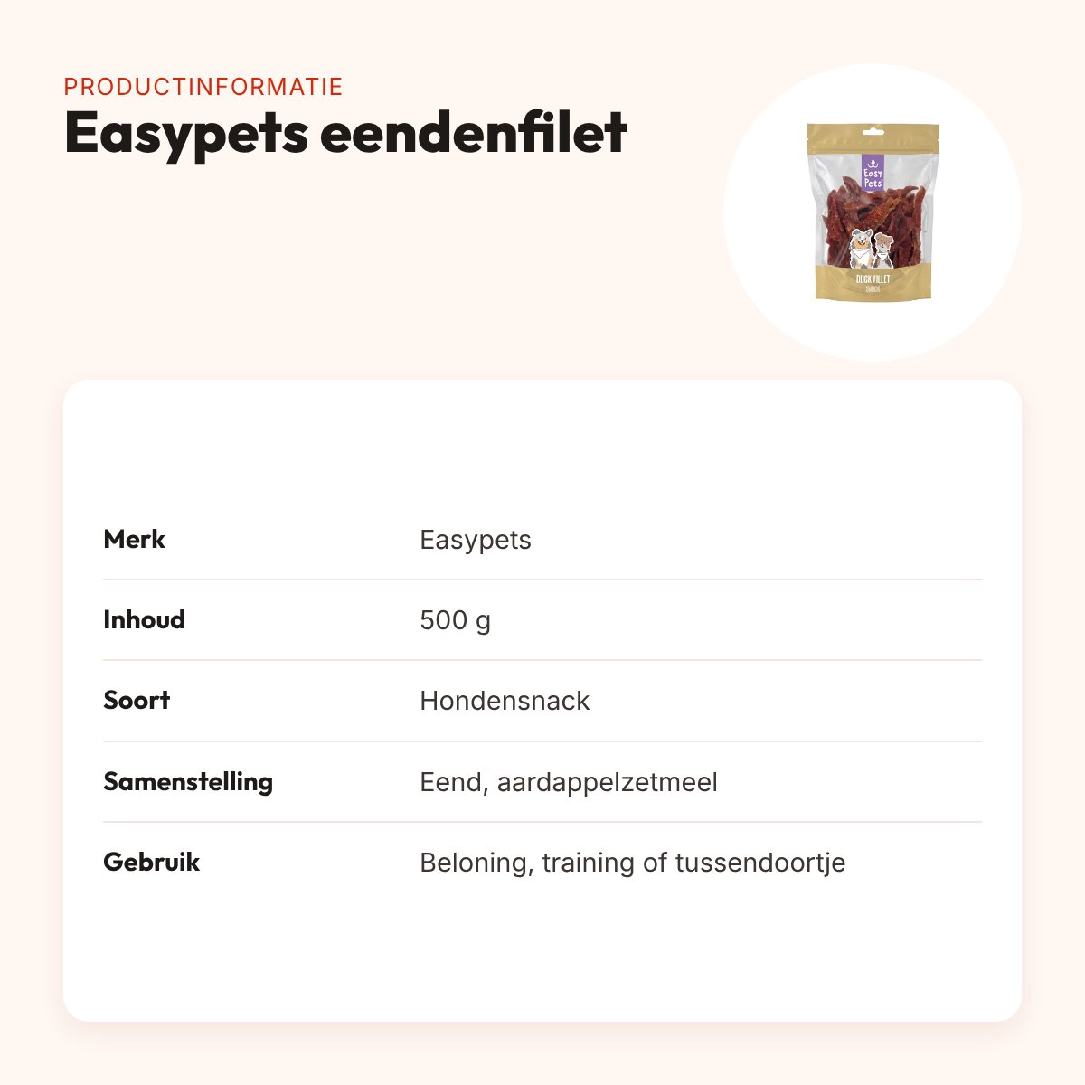 Easypets eendenfilet 500 g – zachte strips, makkelijk te breken – productinformatie