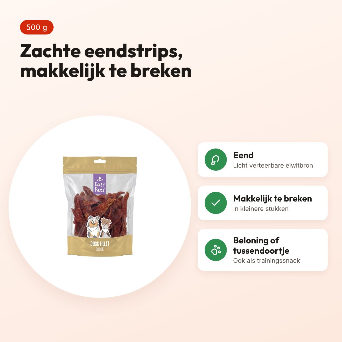 Easypets eendenfilet 500 g – zachte strips, makkelijk te breken – voordelen