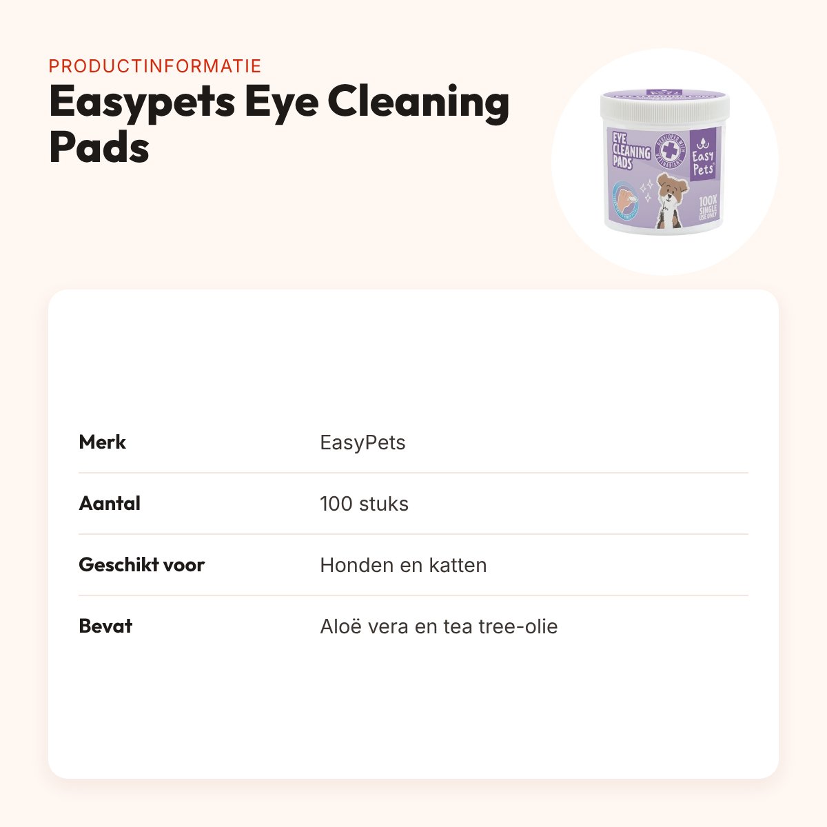 EasyPets Eye Cleaning Pads 100 stuks – oogreiniging met aloë vera – productinformatie