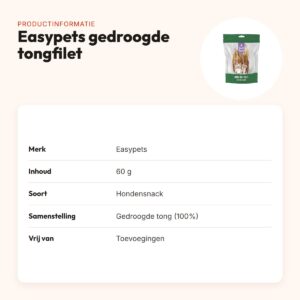 Easypets gedroogde tongfilet 60 g – 100% tong – productinformatie