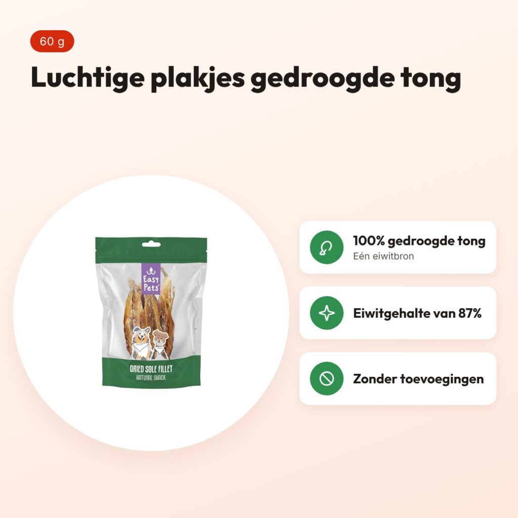 Easypets gedroogde tongfilet 60 g – 100% tong – voordelen