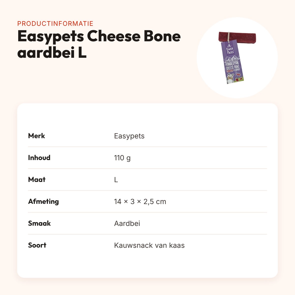 Easypets Himalayan Cheese Bone kauwsnack aardbei L 110 g – productinformatie