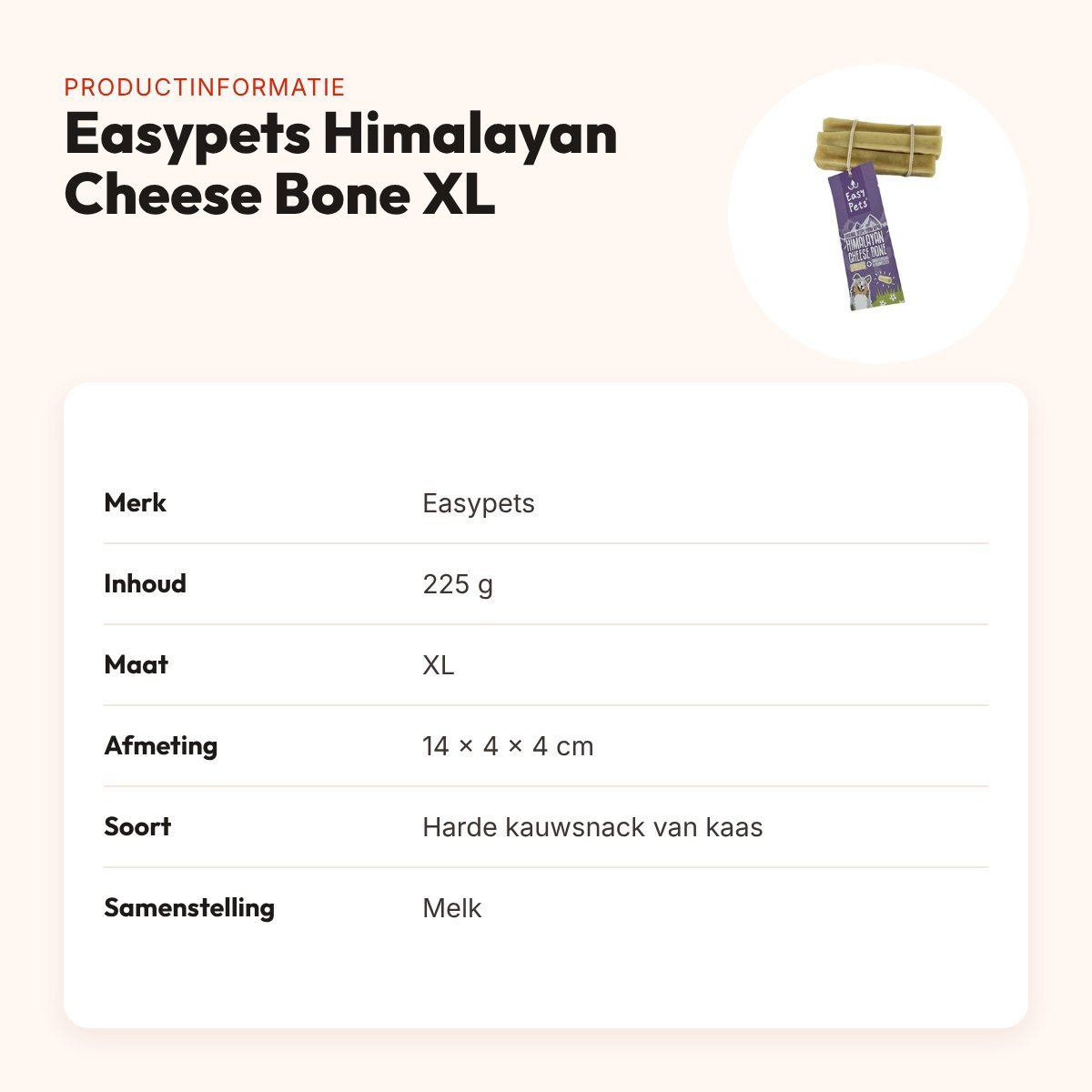 Easypets Himalayan Cheese Bone kauwsnack XL 225 g – voor honden – productinformatie
