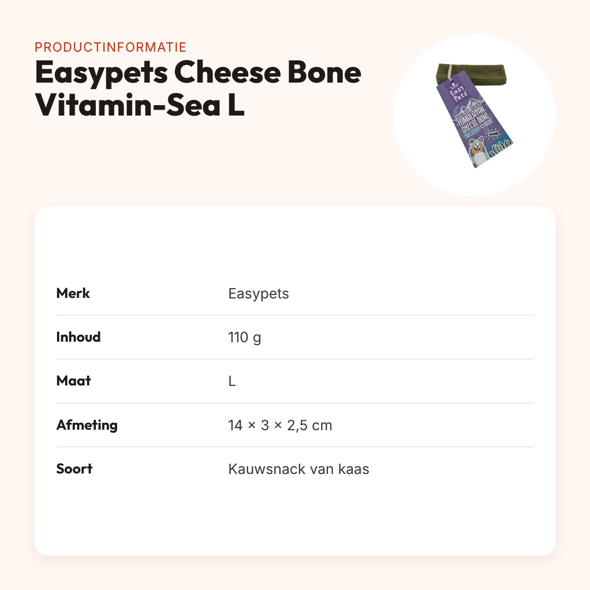 Easypets Himalayan Cheese Bone Vitamin-Sea kauwsnack L 110 g – productinformatie