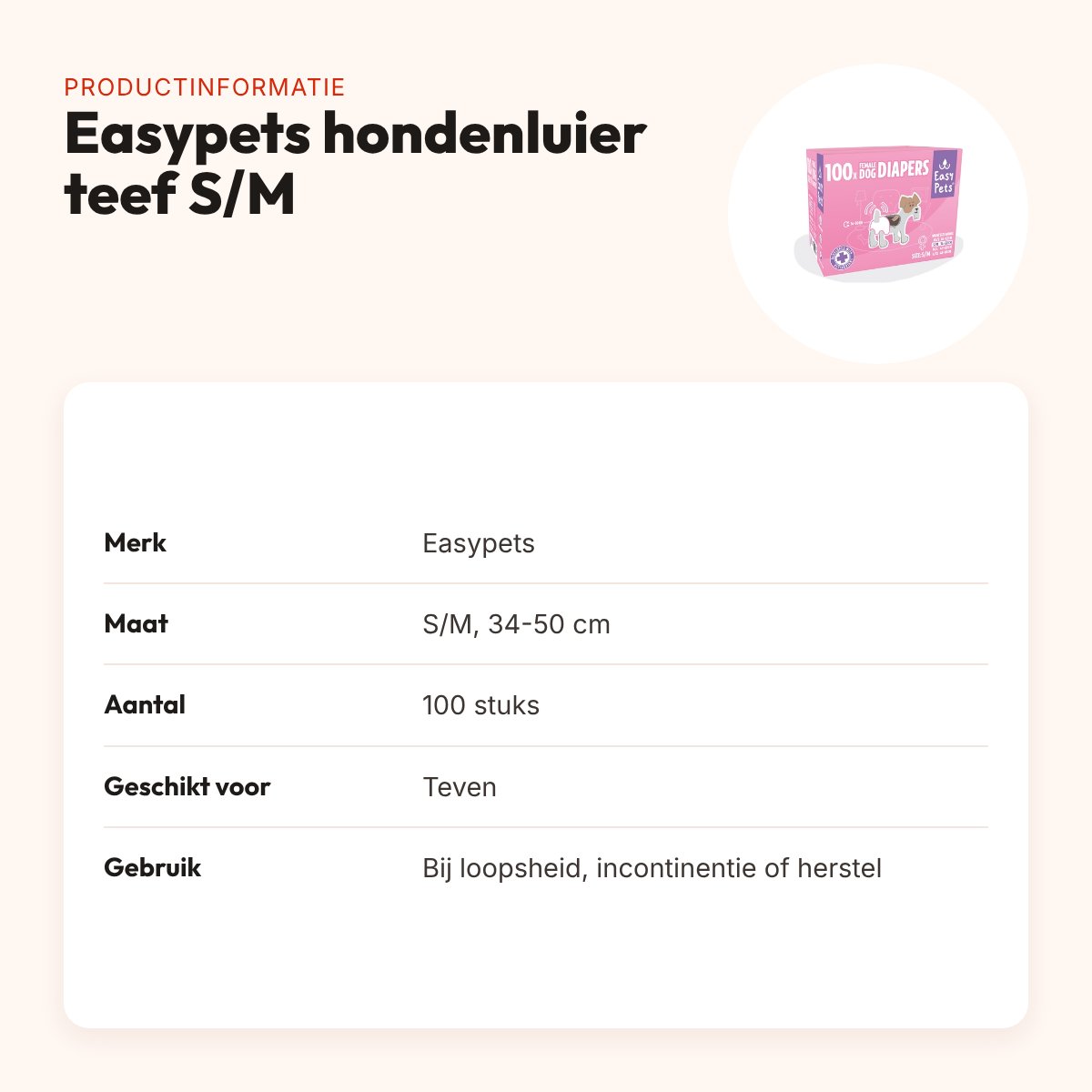 Easypets hondenluiers teef S/M 34-50 cm – 100 stuks – productinformatie