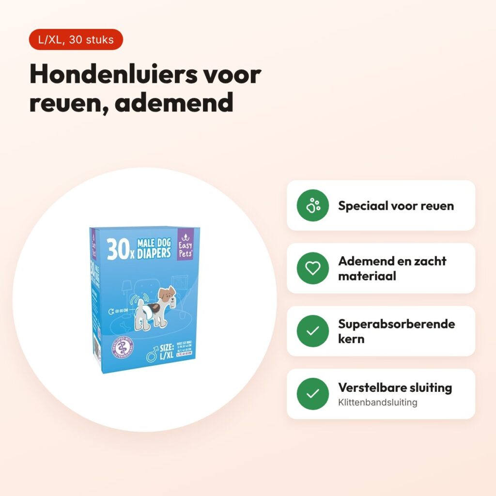 EasyPets hondenluiers voor reuen L/XL 30 stuks – ademend, absorberend – voordelen