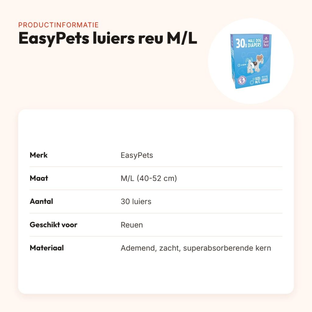 EasyPets hondenluiers voor reuen M/L 30 stuks – ademend, absorberend – productinformatie