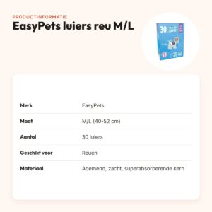 EasyPets hondenluiers voor reuen M/L 30 stuks – ademend, absorberend – productinformatie