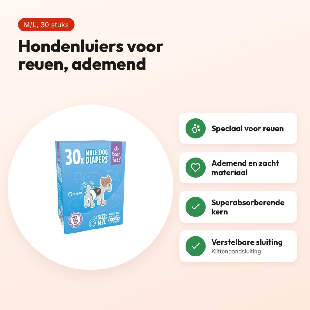 EasyPets hondenluiers voor reuen M/L 30 stuks – ademend, absorberend – voordelen