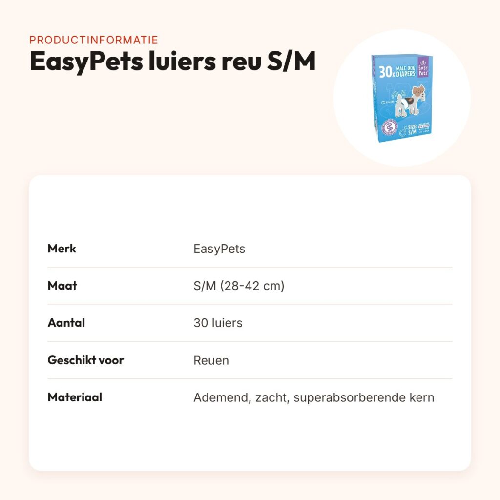 EasyPets hondenluiers voor reuen S/M 30 stuks – superabsorberend – productinformatie