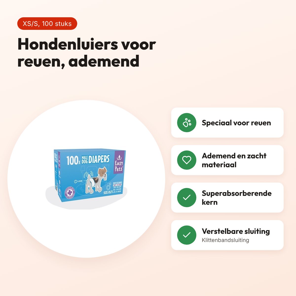 EasyPets hondenluiers voor reuen XS/S 100 stuks – absorberend – voordelen