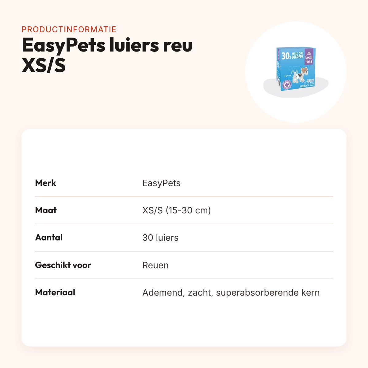 EasyPets hondenluiers voor reuen XS/S 30 stuks – ademend, verstelbaar – productinformatie