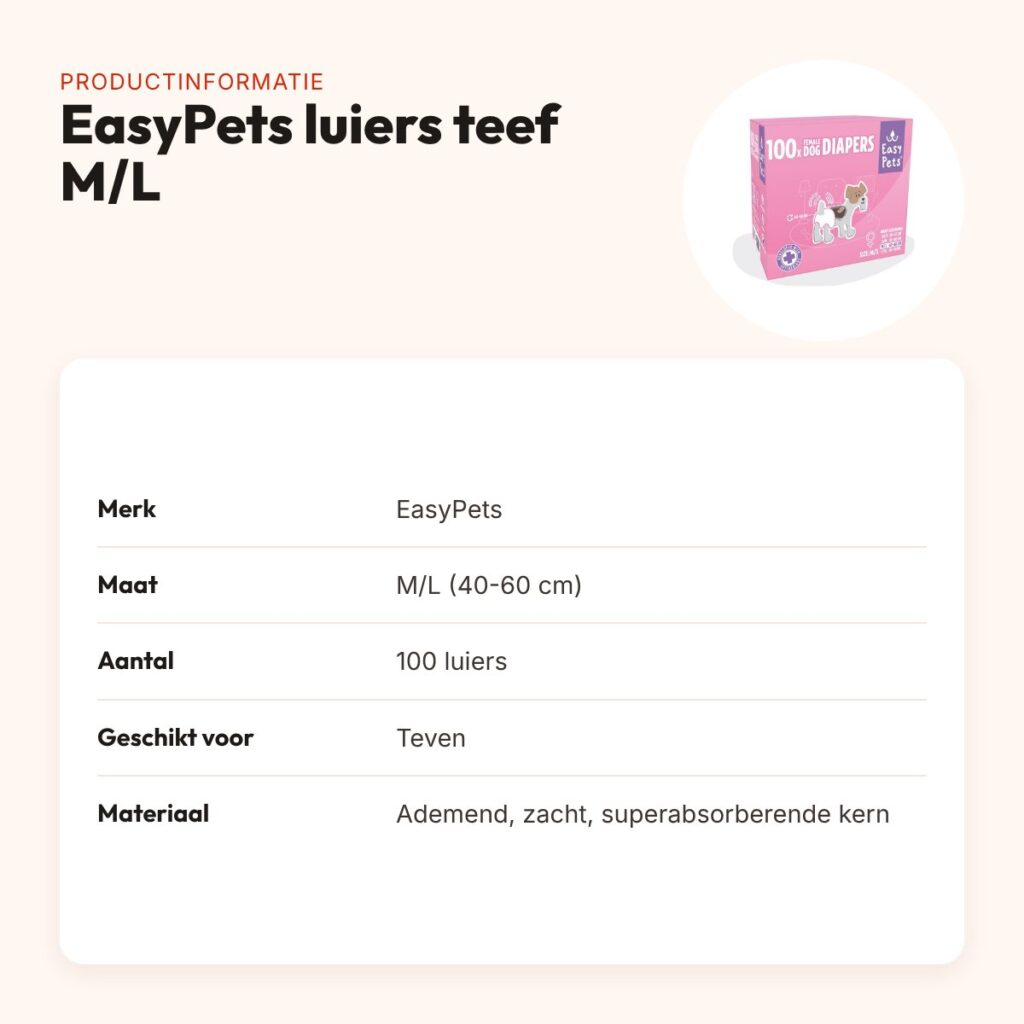 EasyPets hondenluiers voor teven M/L 100 stuks – ademend, absorberend – productinformatie