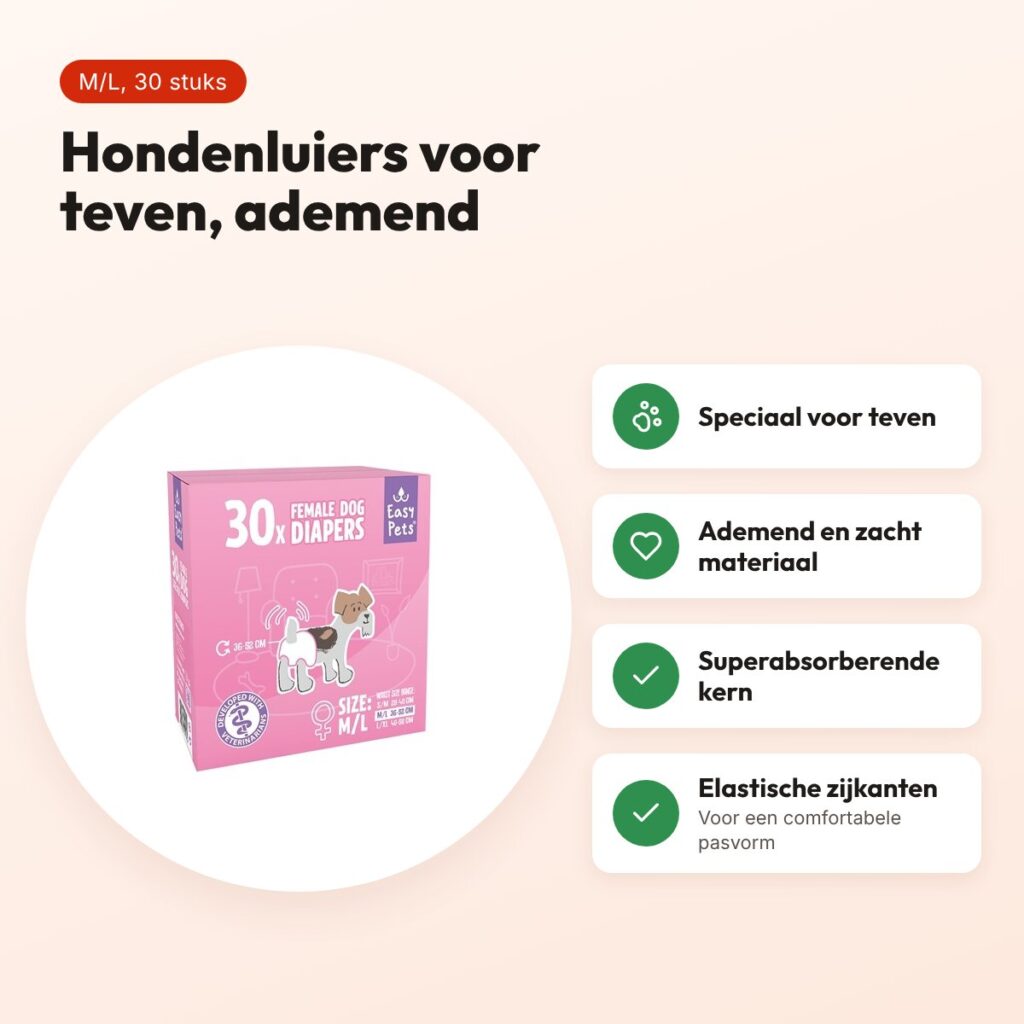 EasyPets hondenluiers voor teven M/L 30 stuks – ademend, absorberend – voordelen