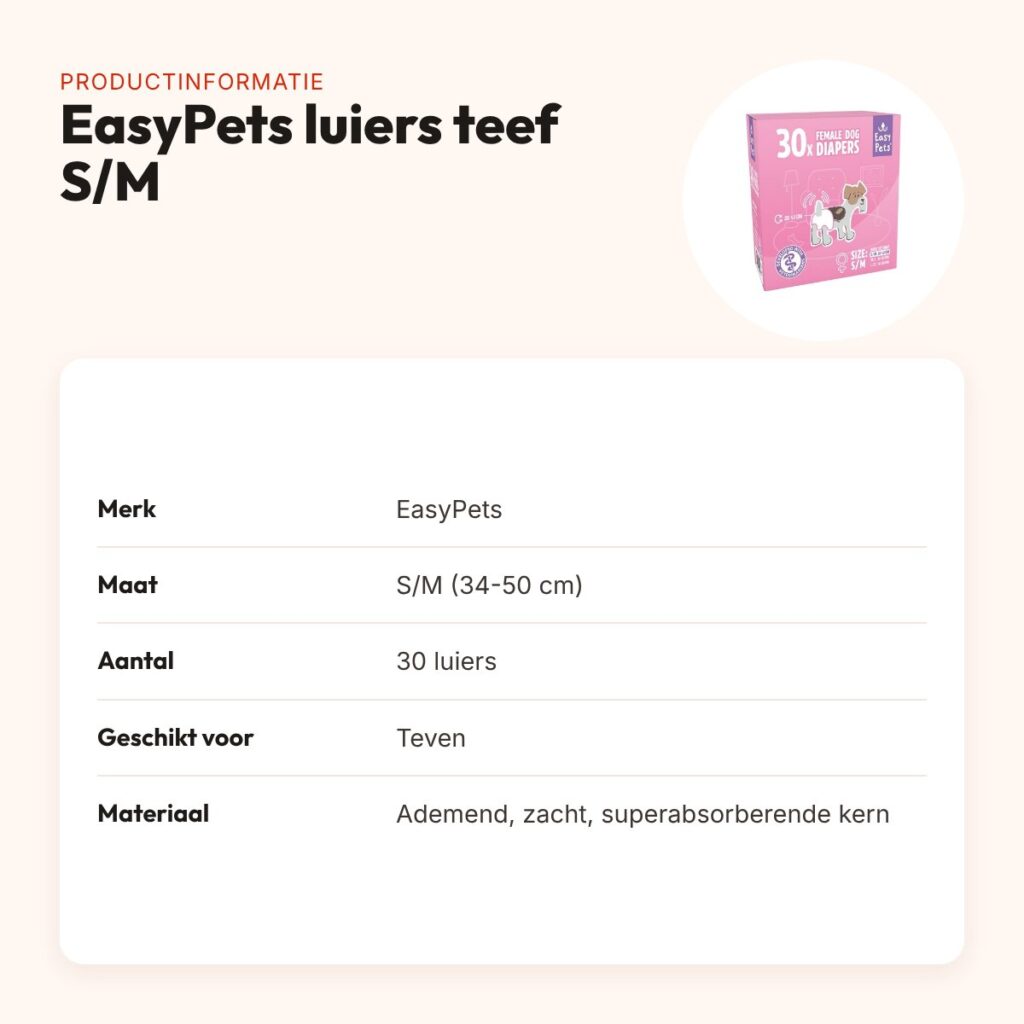 EasyPets hondenluiers voor teven S/M 30 stuks – ademend, absorberend – productinformatie