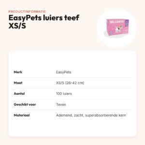 EasyPets hondenluiers voor teven XS/S 100 stuks – ademend, absorberend – productinformatie