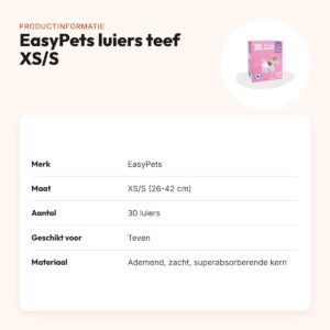 EasyPets hondenluiers voor teven XS/S 30 stuks – ademend, absorberend – productinformatie