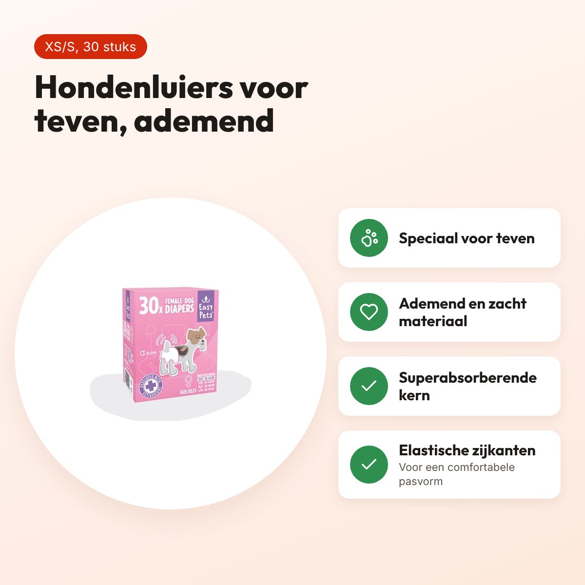 EasyPets hondenluiers voor teven XS/S 30 stuks – ademend, absorberend – voordelen