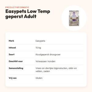 Easypets hondenvoer Low Temp geperst Adult 15 kg – glutenvrij – productinformatie