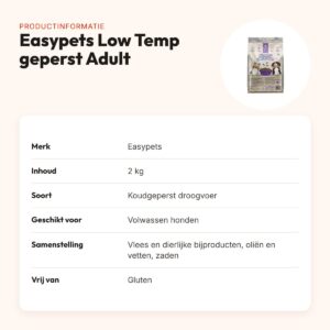 Easypets hondenvoer Low Temp geperst Adult 2 kg – glutenvrij – productinformatie