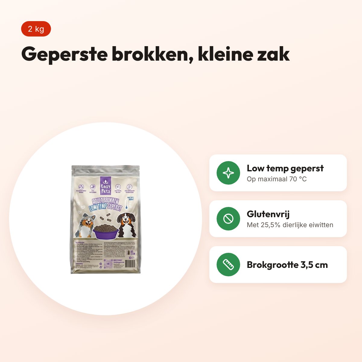 Easypets hondenvoer Low Temp geperst Adult 2 kg – glutenvrij – voordelen