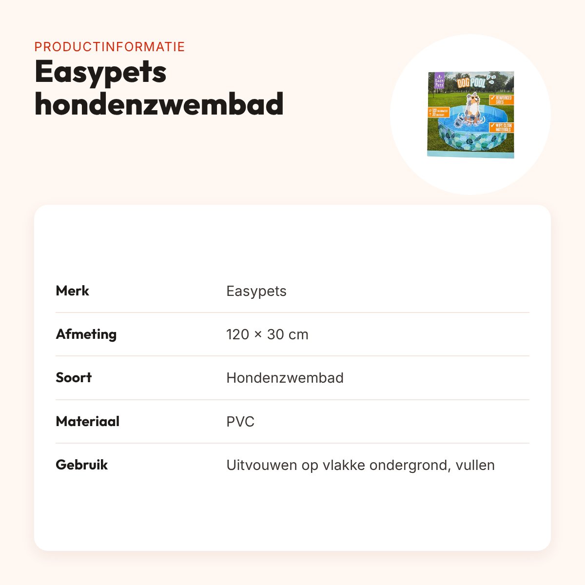 Easypets hondenzwembad 120 x 30 cm – stevig PVC – productinformatie
