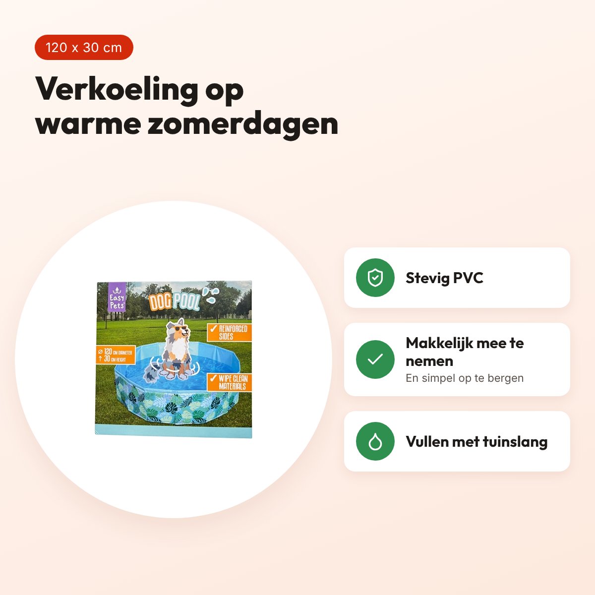 Easypets hondenzwembad 120 x 30 cm – stevig PVC – voordelen