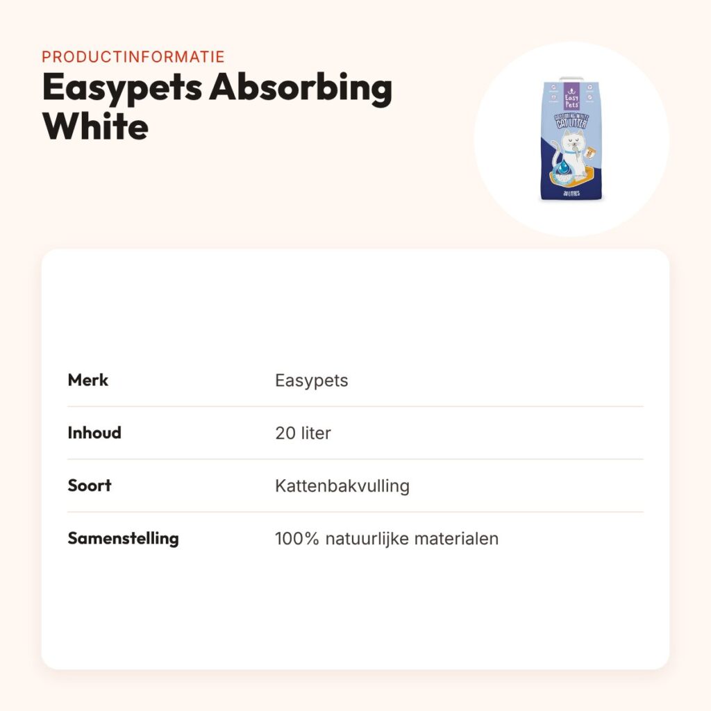 Easypets kattenbakvulling Absorbing White 20 liter – lichtgewicht – productinformatie
