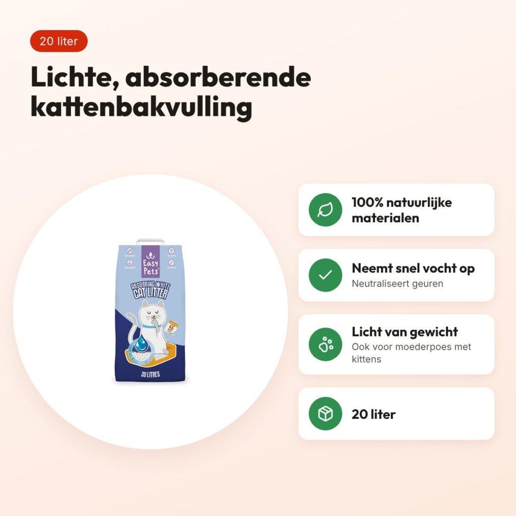 Easypets kattenbakvulling Absorbing White 20 liter – lichtgewicht – voordelen
