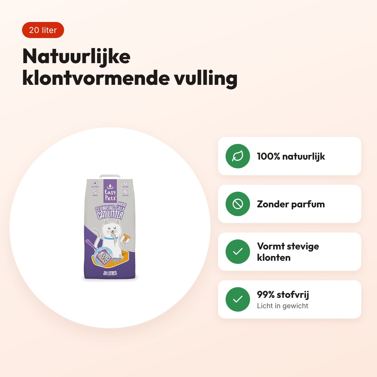 Easypets kattenbakvulling Clumping Grey Micro 20 liter – klontvormend – voordelen