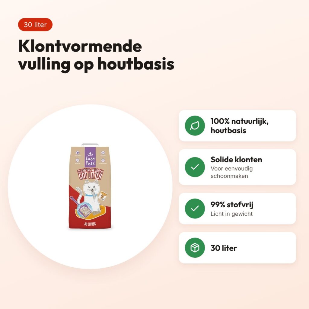 Easypets kattenbakvulling Clumping Wood klontvormend 30 liter – voordelen
