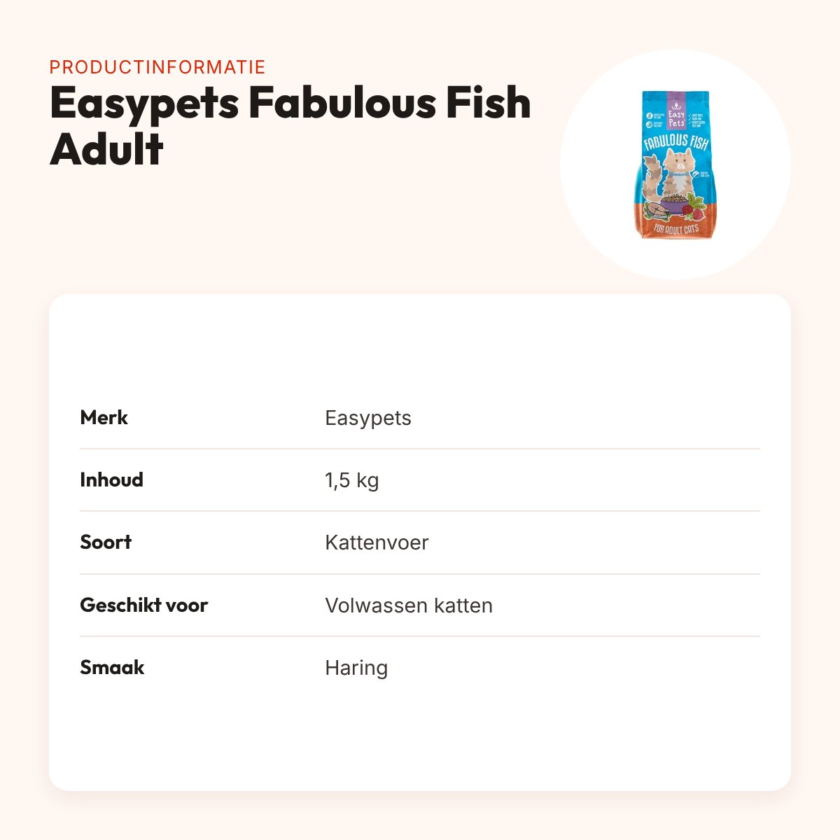 Easypets kattenvoer Fabulous Fish Adult 1,5 kg – haring – productinformatie