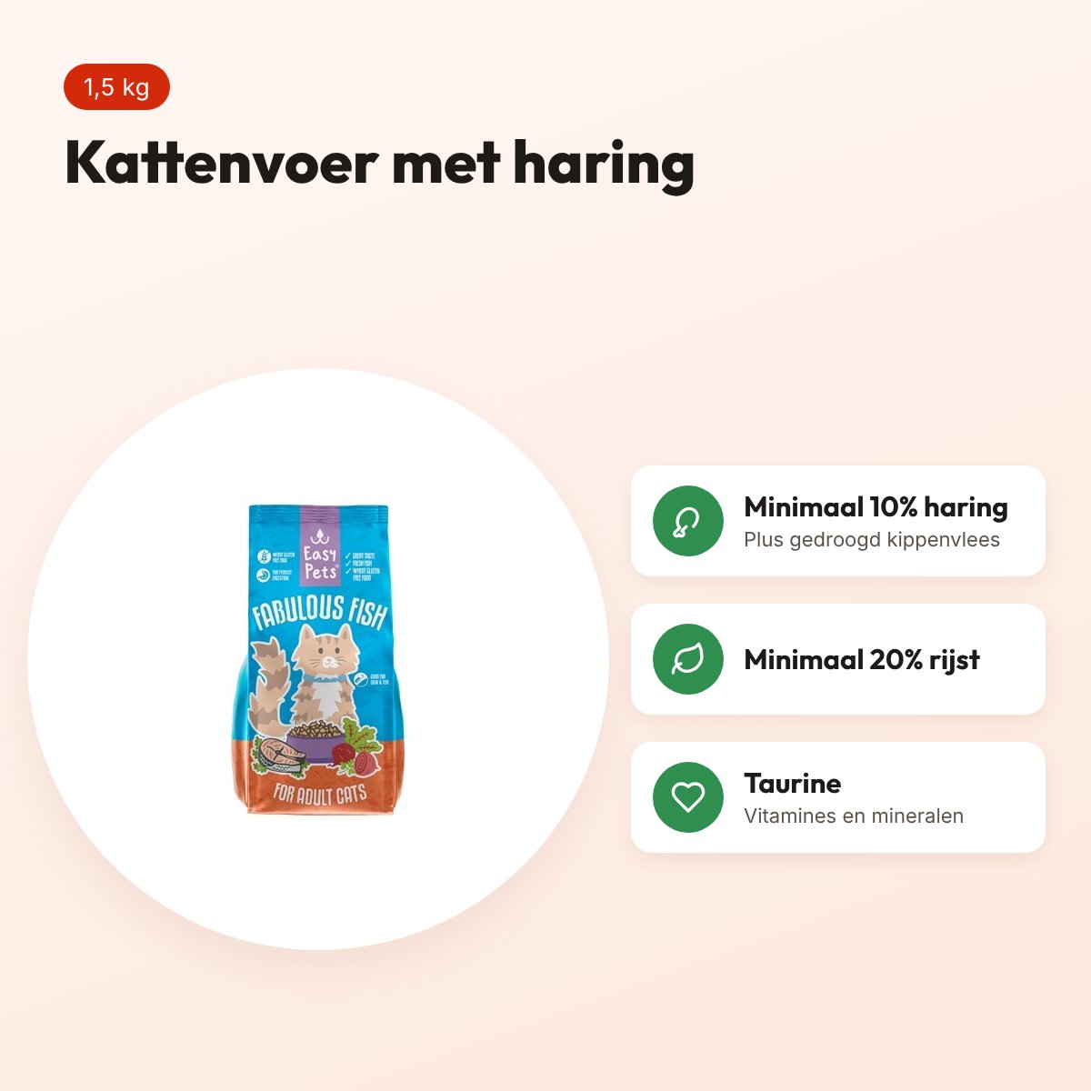 Easypets kattenvoer Fabulous Fish Adult 1,5 kg – haring – voordelen