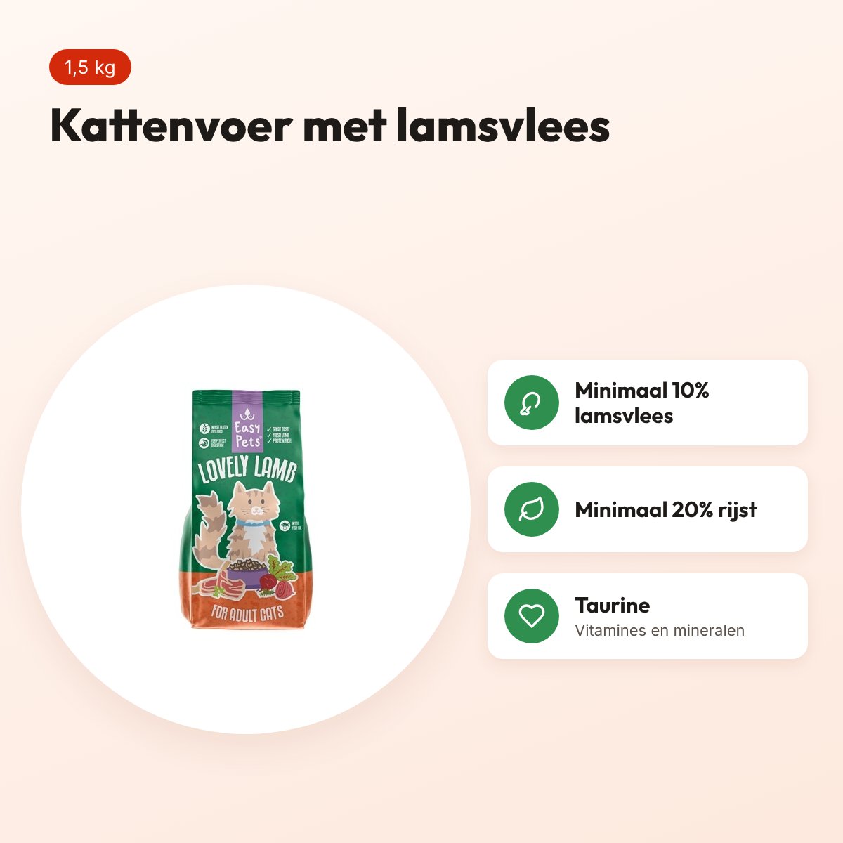 Easypets kattenvoer Lovely Lamb Adult 1,5 kg – lamsvlees – voordelen