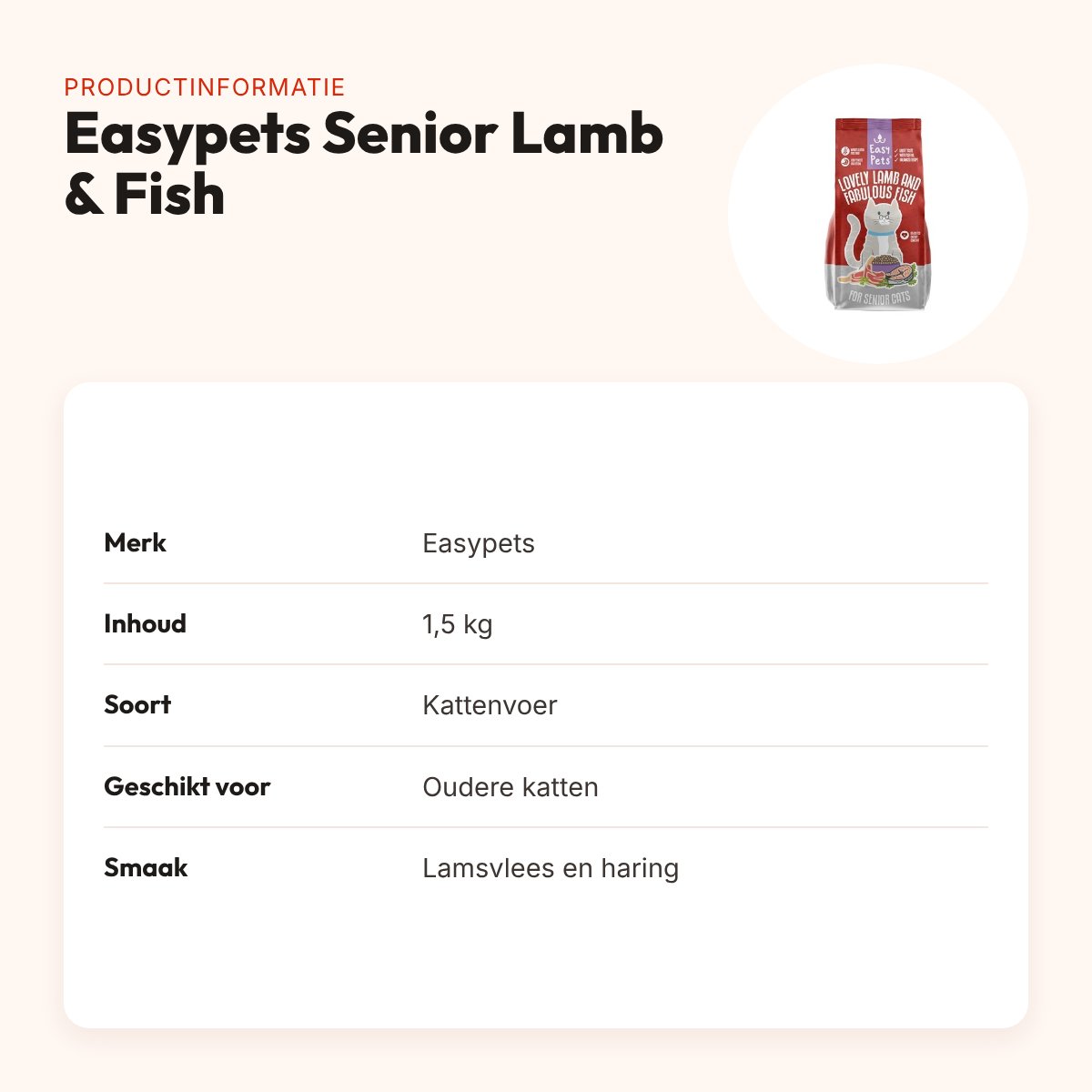 Easypets kattenvoer Senior Lovely Lamb & Fabulous Fish 1,5 kg – productinformatie