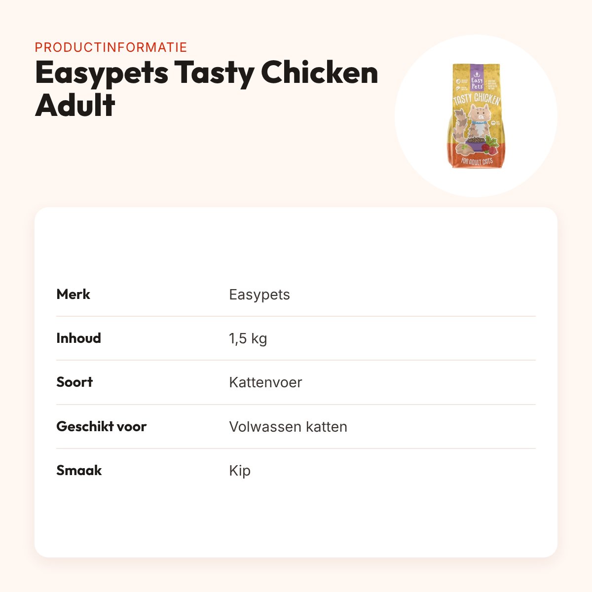 Easypets kattenvoer Tasty Chicken Adult 1,5 kg – kip – productinformatie