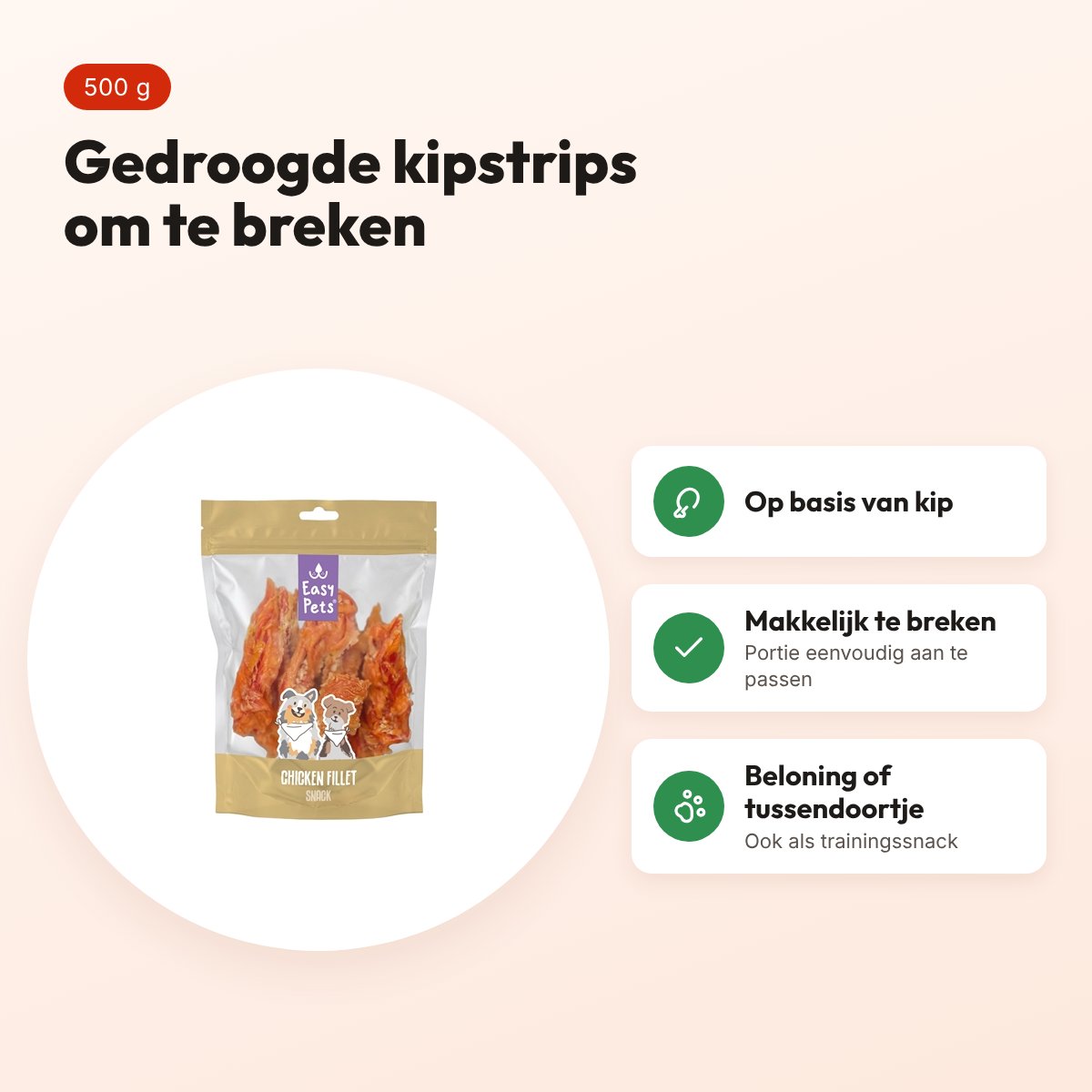 Easypets kipfilet 500 g – gedroogde hondensnack van kip – voordelen