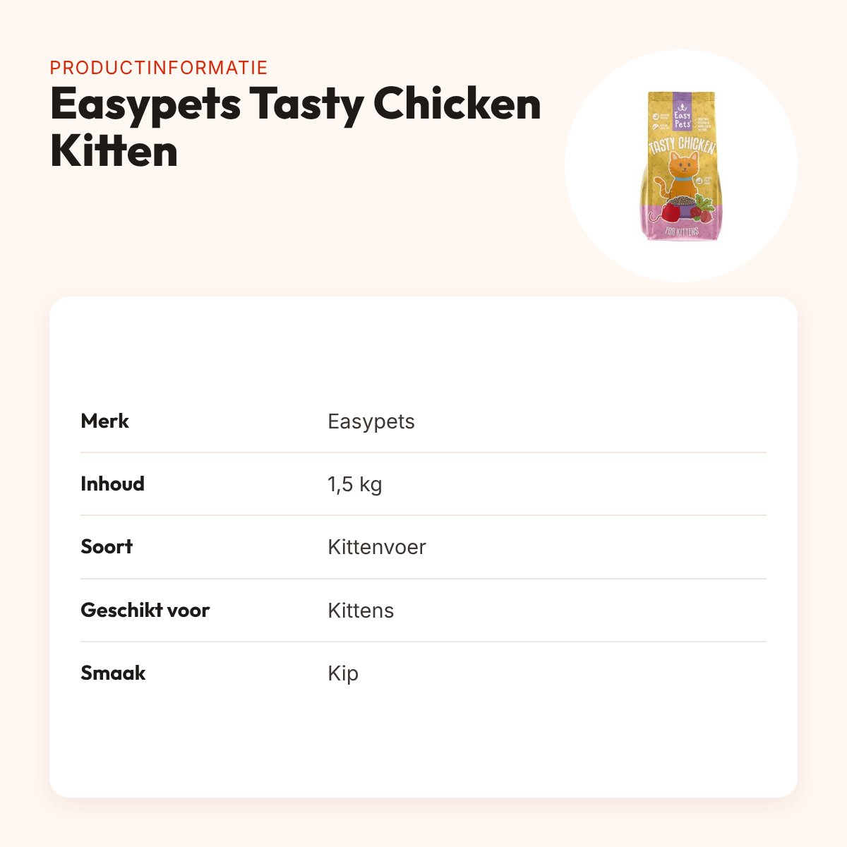 Easypets kittenvoer Tasty Chicken Kitten 1,5 kg – kip – productinformatie