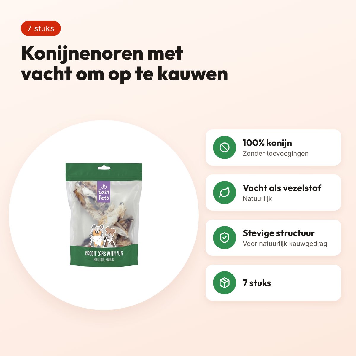 Easypets konijnenoren met vacht 7 stuks – 100% konijn – voordelen
